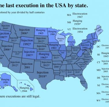 Ostatnia egzekucja w USA według stanu