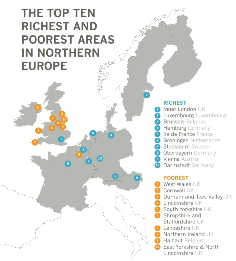 10 najbogatszych i najbiedniejszych miast w Europie Północnej, dane Eurostat