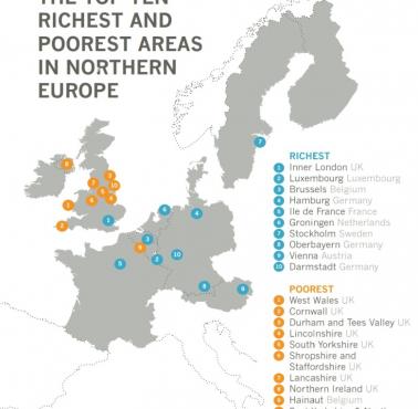 10 najbogatszych i najbiedniejszych miast w Europie Północnej, dane Eurostat