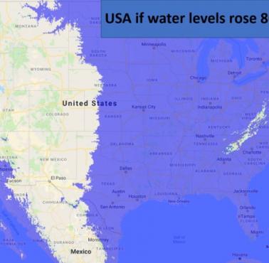 USA, jeśli poziom wody wzrośnie o 800 metrów