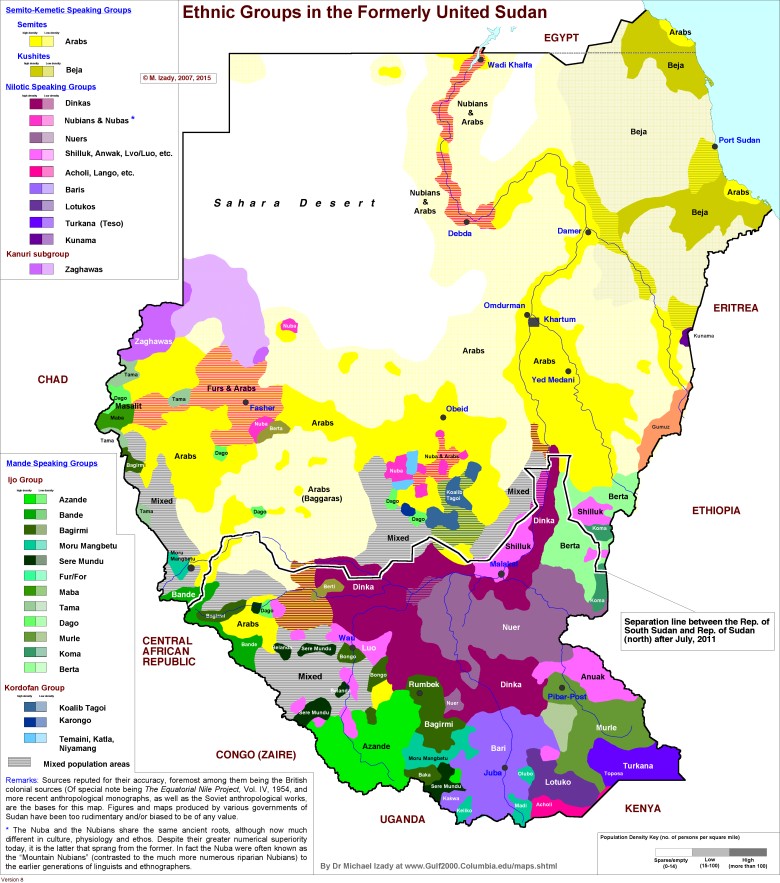 Mapa etniczna Sudanu i Sudanu Południowego