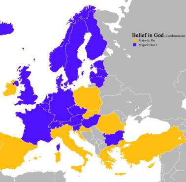 Państwa europejskie, w których większość osób uważa, że wierzy w Boga, 2010