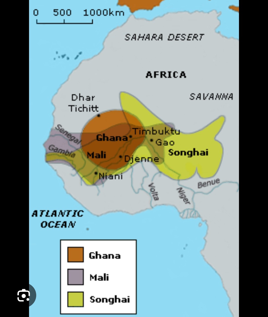 Trzy największe zachodnioafrykańskie imperia: Ghana, Mali, Songhai