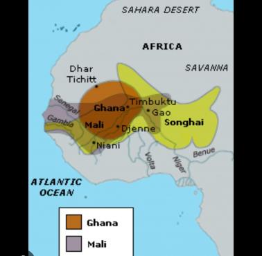 Trzy największe zachodnioafrykańskie imperia: Ghana, Mali, Songhai