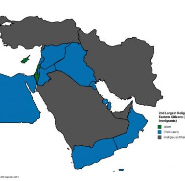 Druga największa religia w poszczególnych państwach Bliskiego Wschodu (z wyjątkiem imigrantów)