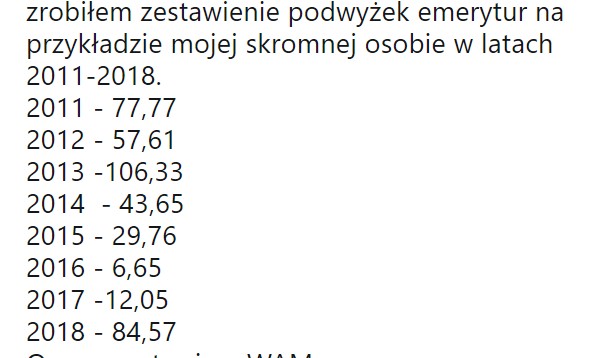 Podwyżki emerytur od 2011 do 2018 roku