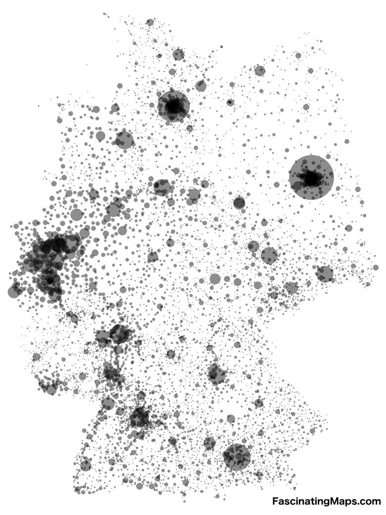 Najbardziej zurbanizowane obszary Niemiec (powyżej 1000 mieszkańców)
