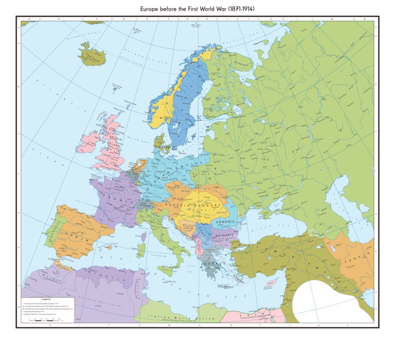 Mapa Europy przed wybuchem I wojny światowej