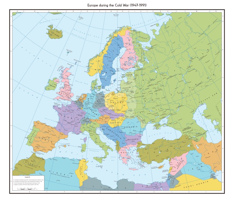 Mapa Europy podczas zimnej wojny, 1947-1991