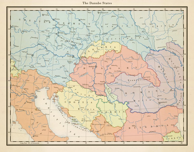 Mapa państw naddunajskich w 1942 roku