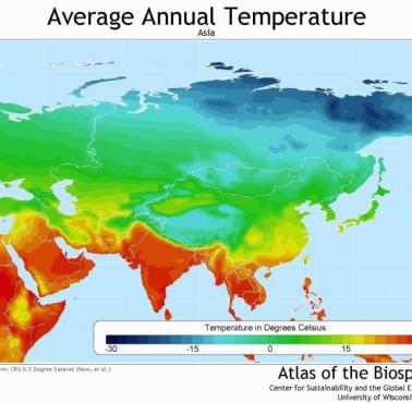 Średnia roczna temperatura w Azji