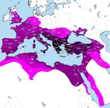 Terytoria pod panowaniem Rzymu wraz z liczbą lat kiedy były jej częścią