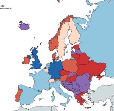Liczba uniwersytetów z listy top500 w każdym kraju europejskim