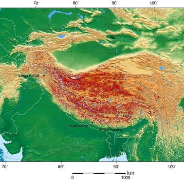 Mapa topograficzna Tybetu i okolic