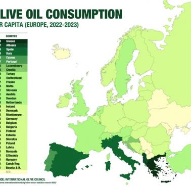 Konsumpcja oliwy z oliwek na mieszkańca w Europie, 2022-2023