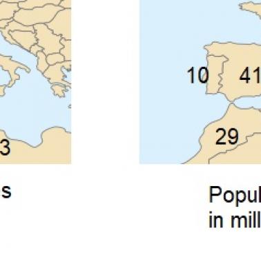 Wzrost liczby ludnosci w południowo-zachodniej Europie i północno-zachodniej Afryce w latach 1700-2000