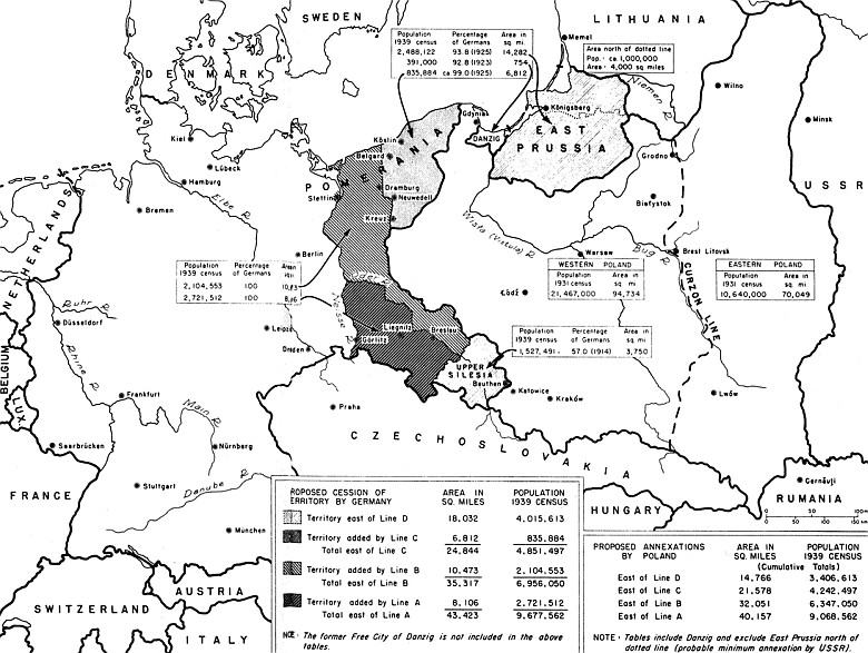 Mapa demograficzna III Rzeszy podczas ustalania granic Polski podczas konferencji w Poczdamie