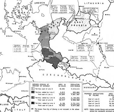 Mapa demograficzna III Rzeszy podczas ustalania granic Polski podczas konferencji w Poczdamie