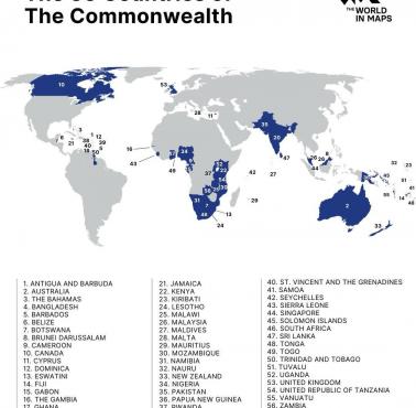 56 krajów Commonwealth (pozostałości Imperium Brytyjskiego)