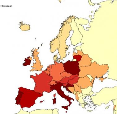 Procent katolików w poszczególnych państwach Europy