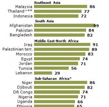 Jaki procent muzułmanów w różnych państwach świat popiera szariat i karę śmierci za odejście od islamu, PEW Research Center