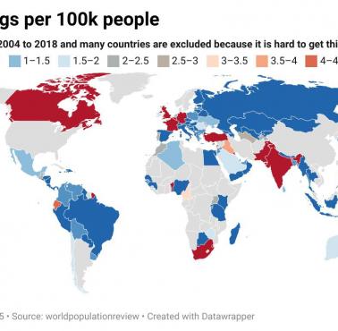 Porwania na 100 tys. mieszkańców w poszczególnych państwach świata