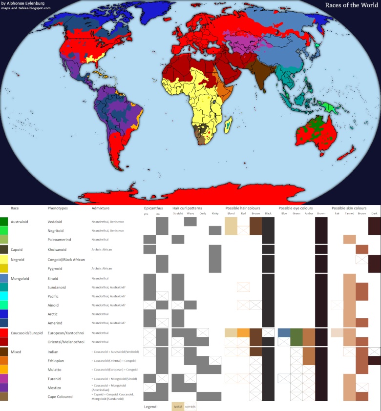 Rasowa mapa świata, stworzona przez Alphonse Eylenburga