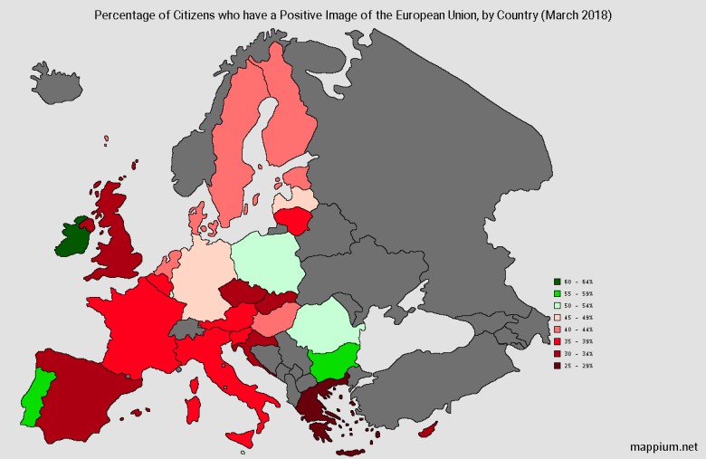 Pozytywne opinie o Unii w krajach UE, marzec 2018