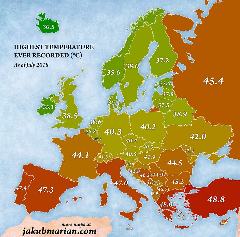 Najwyższe temperatury zarejestrowane w Europie