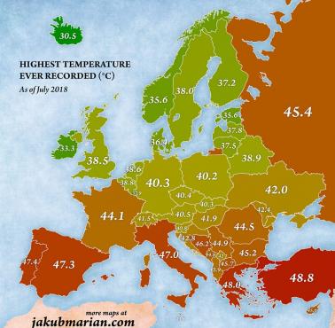 Najwyższe temperatury zarejestrowane w Europie