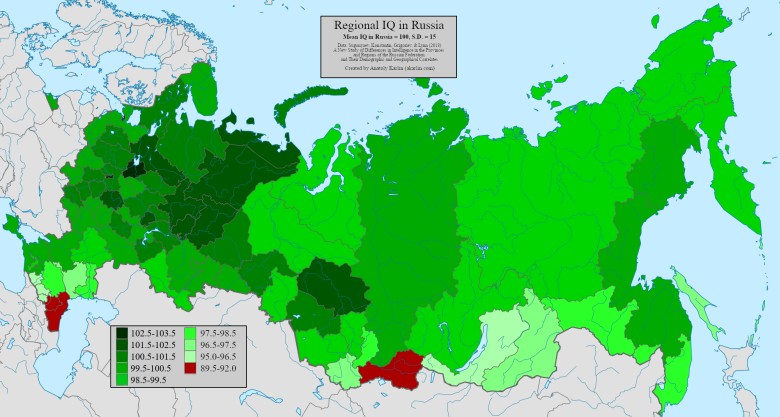 Średnie IQ w poszczególnych rosyjskich regionach
