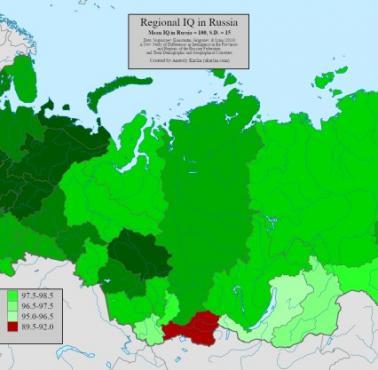 Średnie IQ w poszczególnych rosyjskich regionach