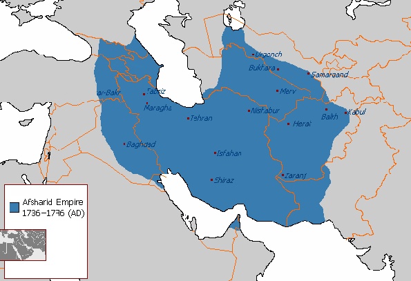 Azerbejdżan - największy zasięg Imperium Nadir Szah, 1736-1746