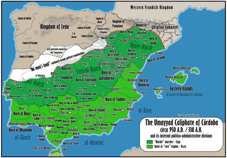 Mapa kalifatu Kordoby  z ok. 950 roku