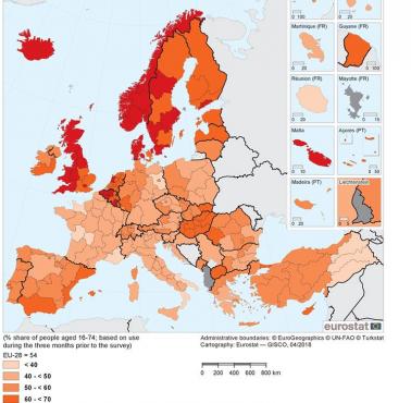 Popularność mediów społecznościowych w całej Europie, Eurostat, 2018