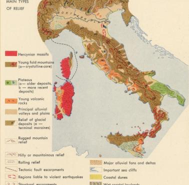 Reliefowa mapa Włoch z 60-tych XX wieku