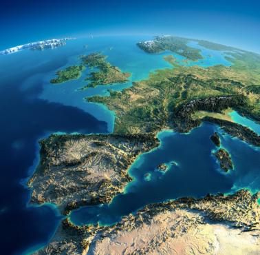 Reliefowa mapa Europy Południowo i Zachodniej