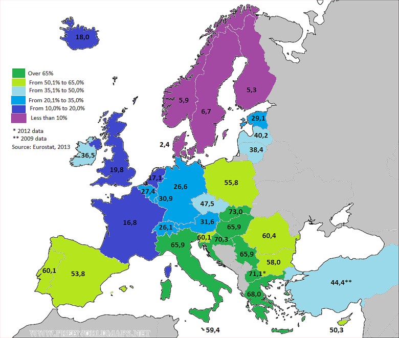 36,5% Europejczyków w wieku 25-29 lat mieszka z rodzicami, 2013