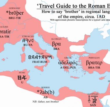 Jak mówiono "brat" w różnych regionalnych językach imperium rzymskiego, ok. I wieku