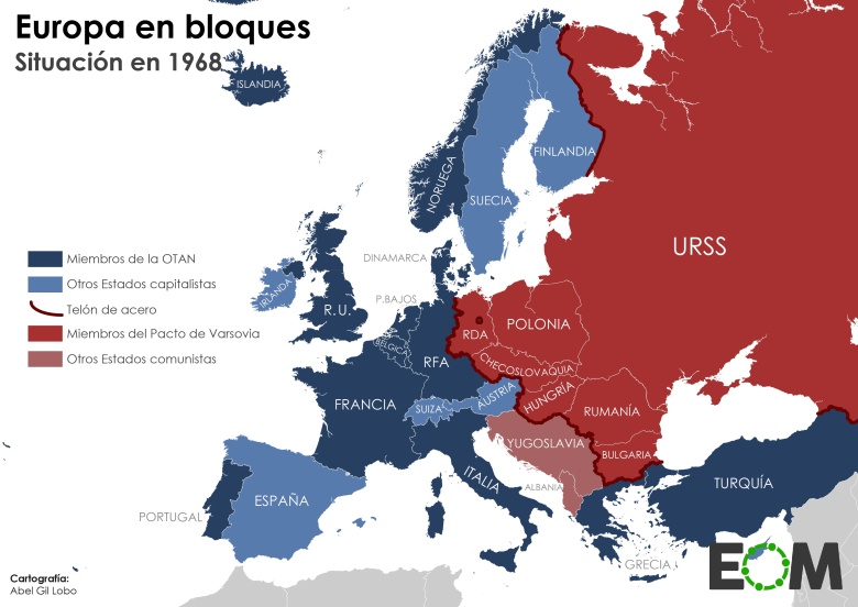 Żelazna Kurtyna w Europie w 1968 roku. Układ Warszawski i NATO
