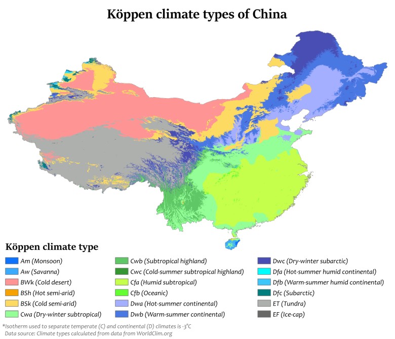 Typy klimatyczne Köppena w Chinach