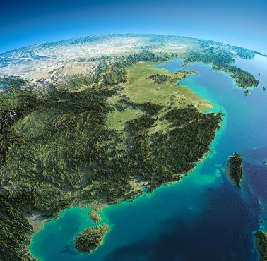 Reliefowa mapa Chin, Tajwanu i Korei