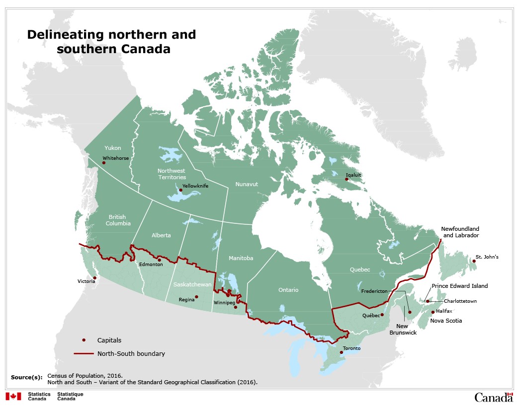 Gdzie zaczyna się północna Kanada według Statistics Canada, 2015