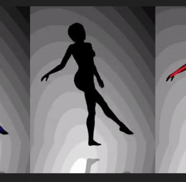 Iluzja optyczna, tancerka obraca się w zależności od tego, na który obrazek się spojrzy (animacja)
