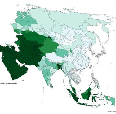 Populacja muzułmanów w ujęciu procentowym w Azji