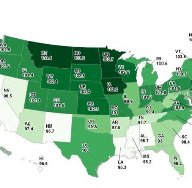 Średnie IQ w poszczególnych stanach USA