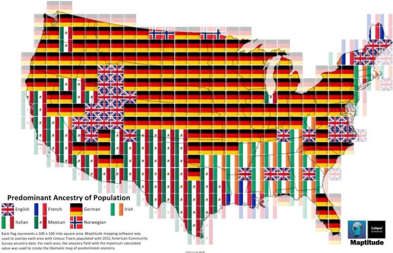 Dominujące pochodzenie populacji USA, 2011