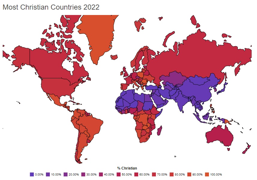 Chrześcijanie w poszczególnych państwach świata, 2022