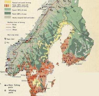 Rolnicza mapa Skandynawii (agrokultura), lata 60-te