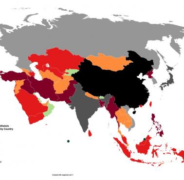 Liczba ateistów na świecie w Azji